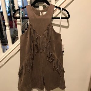 JOA fringe suede mini shift dress NWT
